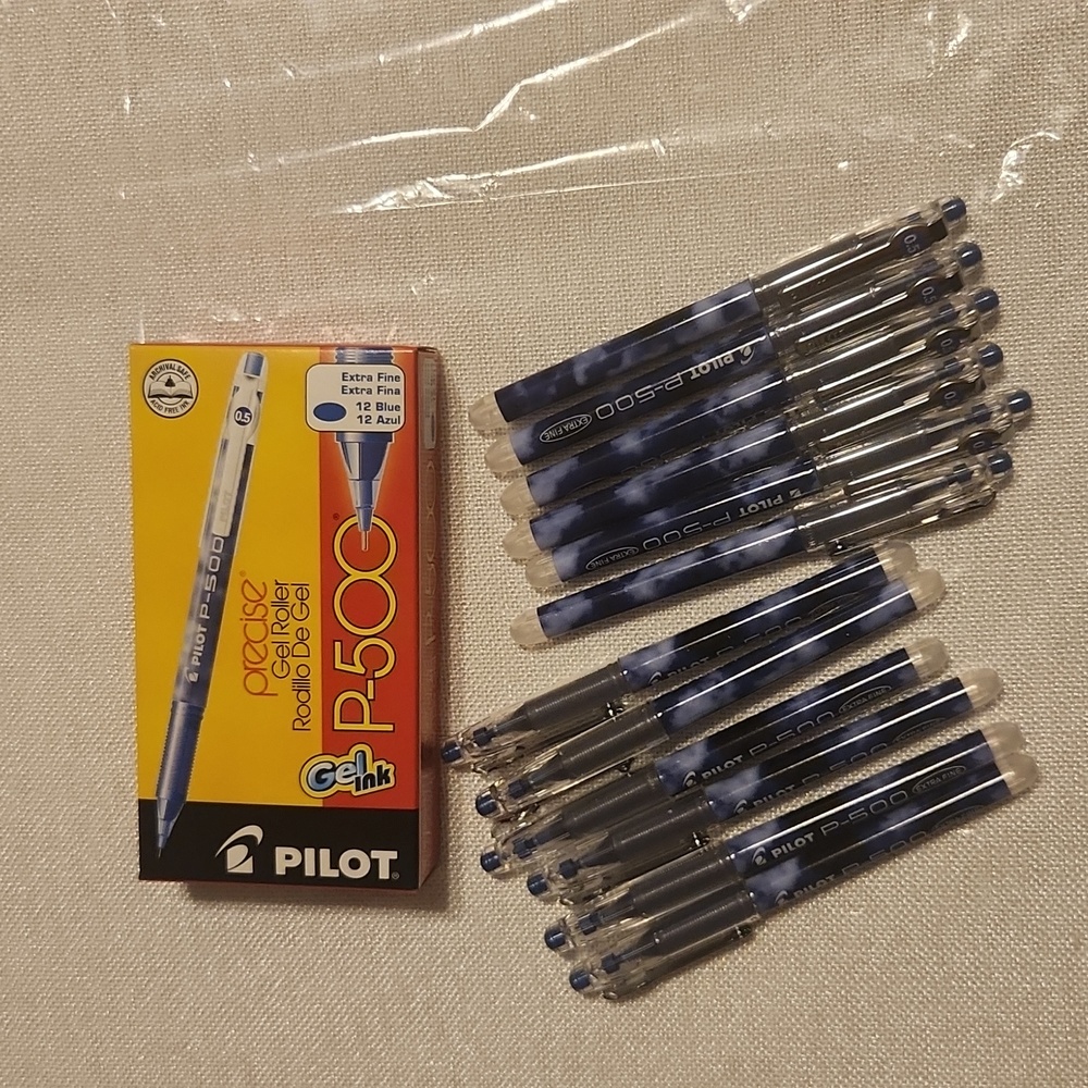 Pilot P500 Extra Fine 38601 Blue Ink 0.5mm Precise Gel Roller Pen Box of 12